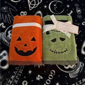 Cupcakes and Cashmere Halloween Pumpkin and Frankenstein Hand Towel Sets (2)